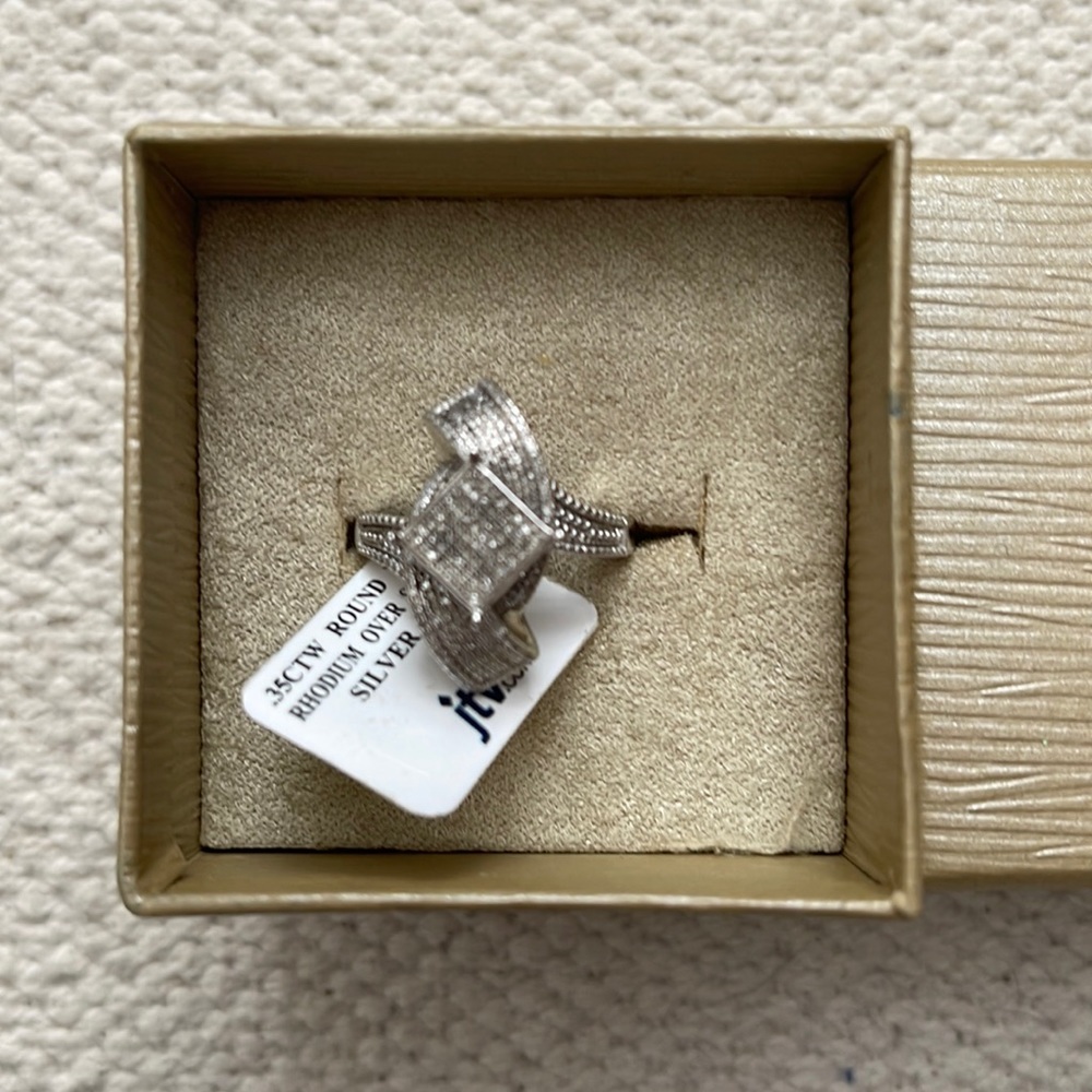 .35CTW Round White Rhodium Over Sterling Silver Ring 9.5
